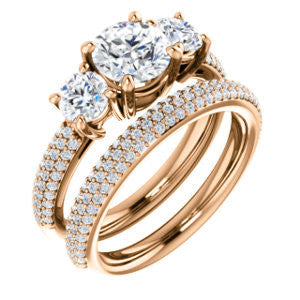 CZ Wedding Set, featuring The Zuleyma engagement ring (Customizable Enhanced 3-stone Round Cut Design with Triple Pavé Band)