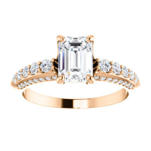 Cubic Zirconia Engagement Ring- The Rachelle (Customizable Emerald Cut with 3-Sided Round Prong Side Stones)