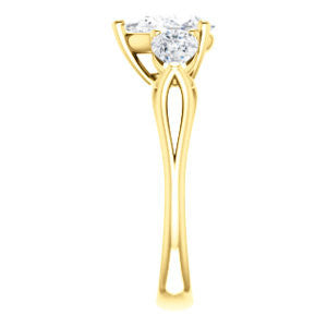 Cubic Zirconia Engagement Ring- The Ila (Customizable 3-stone Design with Pear Cut Center, Pear Accents and Split Band)
