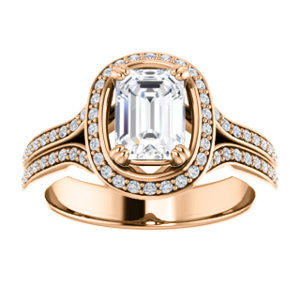 CZ Wedding Set, featuring The Mia Sofia engagement ring (Customizable Cathedral-Halo Radiant Cut Style with Wide Split-Pavé Band)