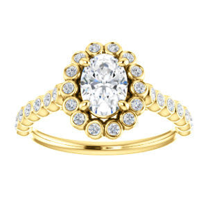 Cubic Zirconia Engagement Ring- The Maritere (Customizable Oval Cut style with Round-Bezel Floral Halo and Accented Band)
