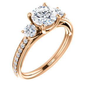 Cubic Zirconia Engagement Ring- The Kristin (Customizable Round Cut 3-stone Design Enhanced with Pavé Band)