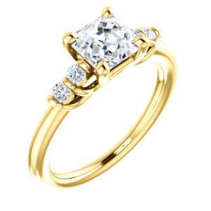 Cubic Zirconia Engagement Ring- The Karima (Customizable Asscher Cut 5-stone style with Quad Bar-set Round Accents)