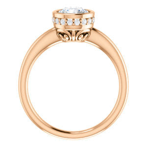Cubic Zirconia Engagement Ring- The Zakiya (Customizable Bezel-set Round Cut Design with Filigree Fleur-de-Lis Trellis & Under-Halo Accents)