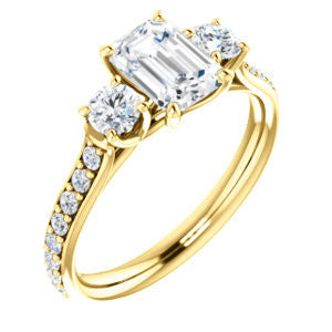 Cubic Zirconia Engagement Ring- The Janni (Customizable Enhanced 3-stone Radiant Cut Design with Round Accents)
