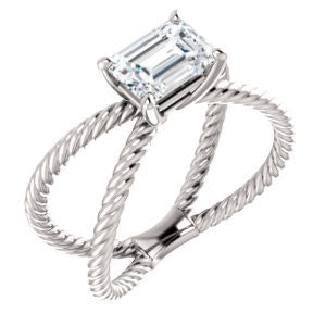 Cubic Zirconia Engagement Ring- The Zaylee (Customizable Radiant Cut Solitaire with Wide Rope-Braiding "X" Split Band)