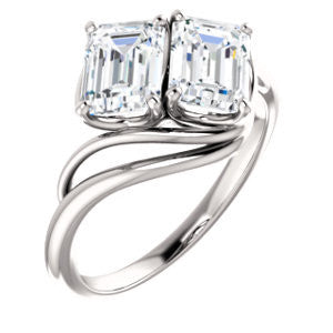 Cubic Zirconia Engagement Ring- The Yuli (Customizable 2-stone Emerald Cut Design with Artisan Bypass Split Band)