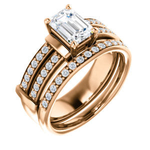 CZ Wedding Set, featuring The Rachana engagement ring (Customizable Radiant Cut Design with Wide Split-Pavé Band and Euro Shank)
