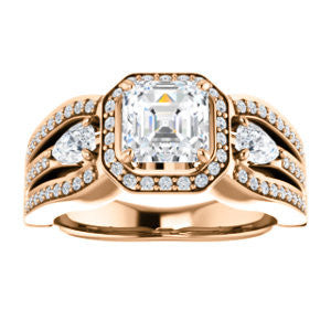 Cubic Zirconia Engagement Ring- The Tricia (Customizable Asscher Cut Ultrawide Split-Pavé-Band Design with Halo & Dual Pear Cut Accents)
