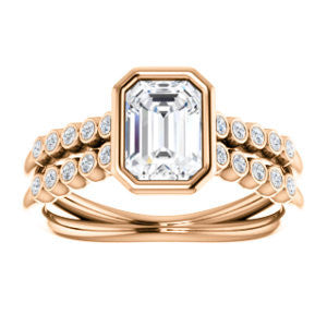 Cubic Zirconia Engagement Ring- The Rafaella (Customizable Bezel-set Emerald Cut Design with Round Bezel Accented Split Band)