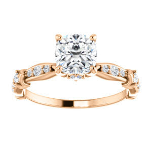 Cubic Zirconia Engagement Ring- The Willow (Customizable Cushion Cut Artisan Design with 3 Kinds of Round Cut Accents)