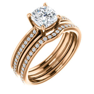 CZ Wedding Set, featuring The Rikki engagement ring (Customizable Cushion Cut Design with Double-Grooved Pavé Band)