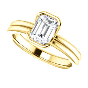 Cubic Zirconia Engagement Ring- The Monse (Customizable Bezel-set Emerald Cut Solitaire with Grooved Band & Euro Shank)