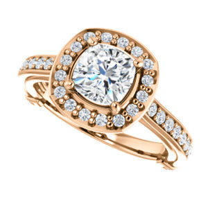 CZ Wedding Set, featuring The Sally engagement ring (Customizable Halo-Cushion Cut Design with Round Side Knuckle and Pavé Band Accents)