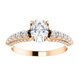 Cubic Zirconia Engagement Ring- The Rachelle (Customizable Oval Cut with 3-Sided Round Prong Side Stones)