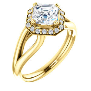 Cubic Zirconia Engagement Ring- The Nancy Avila (Customizable Halo-Accented Asscher Cut Design with Wide Split-Band)