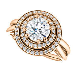 Cubic Zirconia Engagement Ring- The Brielle (Customizable Round Cut Cathedral Double-Halo with Curved Split-Band)