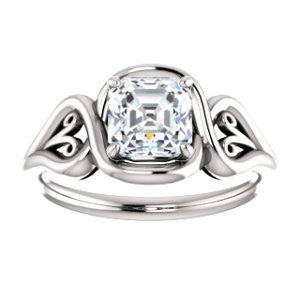 Cubic Zirconia Engagement Ring- The Bentley (Customizable Asscher Cut Solitaire with Wide Tapered Band and Side Engraving Motif)