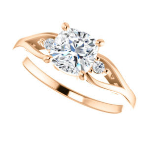 Cubic Zirconia Engagement Ring- The Willie Jo (Customizable 3-stone Cushion Cut Design with Small Round Cut Accents and Decorative Cathedral Trellis)