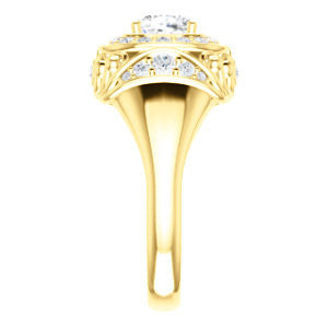 Cubic Zirconia Engagement Ring- The Mariah (Cushion Center Halo-Style Lattice with Accented Step-Setting)