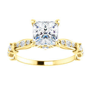 Cubic Zirconia Engagement Ring- The Willow (Customizable Princess Cut Artisan Design with 3 Kinds of Round Cut Accents)