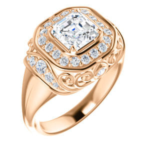 Cubic Zirconia Engagement Ring- The Mariah (Asscher Center Halo-Style Lattice with Accented Step-Setting)