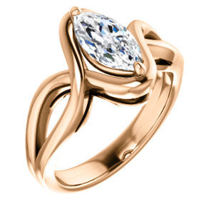 Cubic Zirconia Engagement Ring- The Maude (Customizable Cathedral-raised Marquise Cut Solitaire with Ribboned Split Band)