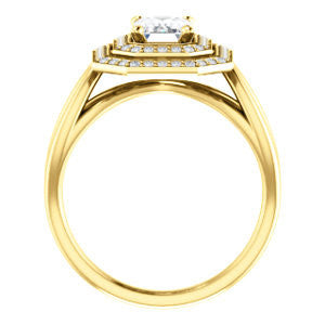 Cubic Zirconia Engagement Ring- The Magda Lesli (Customizable Double-Halo Style Emerald Cut with Curving Split Band)