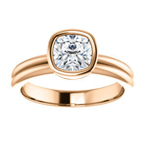 CZ Wedding Set, featuring The Stacie engagement ring (Customizable Bezel-set Cushion Cut Solitaire with Grooved Band)