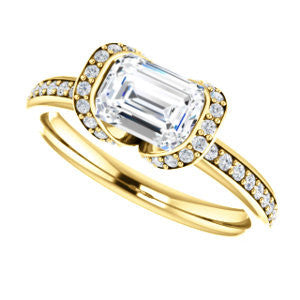 Cubic Zirconia Engagement Ring- The Victoria (Customizable Bezel-set Emerald Cut Semi-Halo Design with Prong Accents)