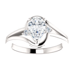 Cubic Zirconia Engagement Ring- The Erma (Customizable Pear Cut 3-stone Style with Small Round Cut Accents and Tapered Split Band)