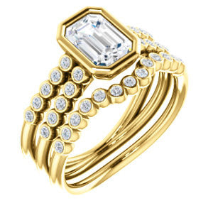 Cubic Zirconia Engagement Ring- The Rafaella (Customizable Bezel-set Radiant Cut Design with Round Bezel Accented Split Band)