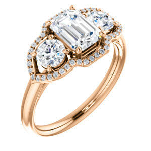 Cubic Zirconia Engagement Ring- The Camila (Customizable Radiant Cut Enhanced 3-stone Design with Halos)