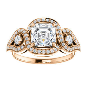 Cubic Zirconia Engagement Ring- The Sofía Anna (Customizable Asscher Cut Design with Dual Round Accents, Twisted Halo and Pavé Split Band)