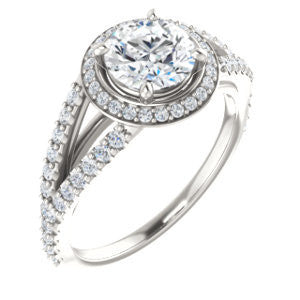 Cubic Zirconia Engagement Ring- The Azul (Customizable Round Cut Style with Cathedral-Halo and Split-Pavé Band)