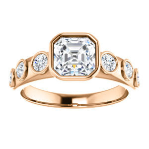 Cubic Zirconia Engagement Ring- The Mabel (Customizable Asscher Cut 7-stone Design with Journey-style Round Bezel Band Accents)