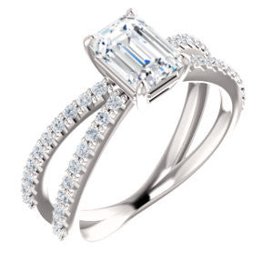 Cubic Zirconia Engagement Ring- The Yasmeen (Customizable Emerald Cut Style with Wide X-Split Pavé Band)