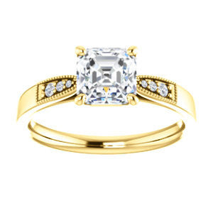 Cubic Zirconia Engagement Ring- The Ruth (Customizable 7-stone Asscher Cut Style with Vintage Filigree)