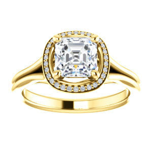 CZ Wedding Set, featuring The Jaci engagement ring (Customizable Cathedral-set Asscher Cut Design with Split-Band and Halo Accents)