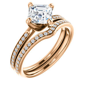 Cubic Zirconia Engagement Ring- The Valeria (Customizable Kite-setting Asscher Cut Center featuring Thin Pavé Band)