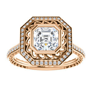 Cubic Zirconia Engagement Ring- The Sydney Ava (Customizable Cathedral-Bezel Asscher Cut Filigreed Design with Halo & Pavé Accents)