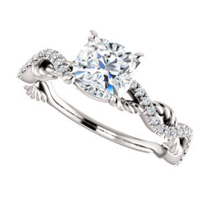 CZ Wedding Set, featuring The Janneth engagement ring (Customizable Cushion Cut Design with Twisting Rope-Pavé Split Band)