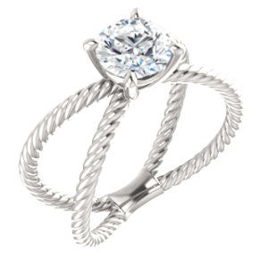 Cubic Zirconia Engagement Ring- The Zaylee (Customizable Round Cut Solitaire with Wide Rope-Braiding "X" Split Band)