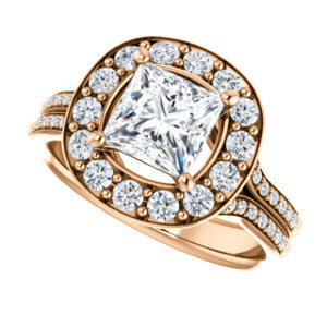 Cubic Zirconia Engagement Ring- The Yasmine (Customizable Princess Cut Center with Oversized Halo Accents and Split-Pavé Band)