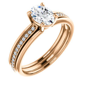 Cubic Zirconia Engagement Ring- The Rikki (Customizable Oval Cut Design with Double-Grooved Pavé Band)