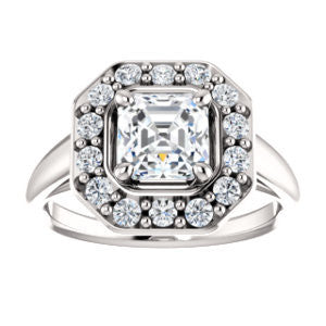 Cubic Zirconia Engagement Ring- The Esperanza (Customizable Cathedral-set Asscher Cut Style with Large Cluster Halo Accents and Tapered Band)