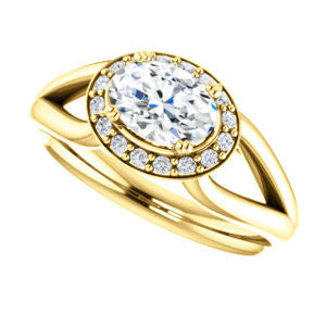 Cubic Zirconia Engagement Ring- The Nancy Avila (Customizable Halo-Accented Oval Cut Design with Wide Split-Band)