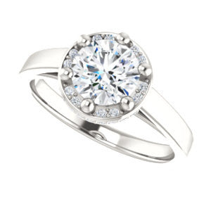 Cubic Zirconia Engagement Ring- The Juana (Customizable Cathedral-raised Round Cut Design with Halo Accents and Under-Halo Style)