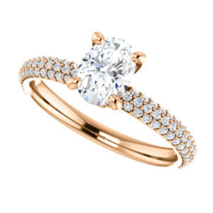 Cubic Zirconia Engagement Ring- The Merari (Customizable Oval Cut with Three-sided Triple Pavé Band & Twin Bezel Peekaboo Accents)