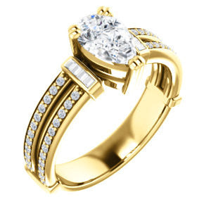 CZ Wedding Set, featuring The Kaitlyn engagement ring (Customizable Pear Cut with Flanking Baguettes And Round Channel Accents)